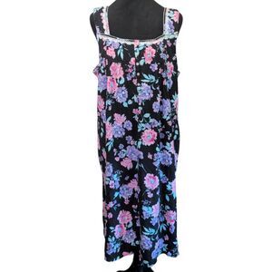 Aria Collection Floral Nightgown 2X 18W-20W Cotton Button Front Lounge Dress